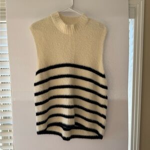 Old Navy Cream and Black Striped Turtleneck Sweater